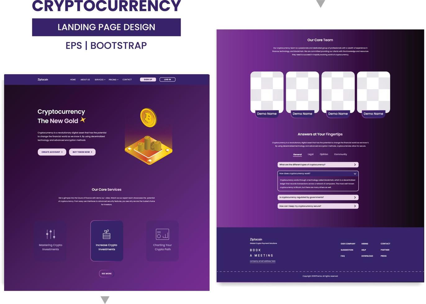 Innovative Cryptocurrency Landing Page Design vector