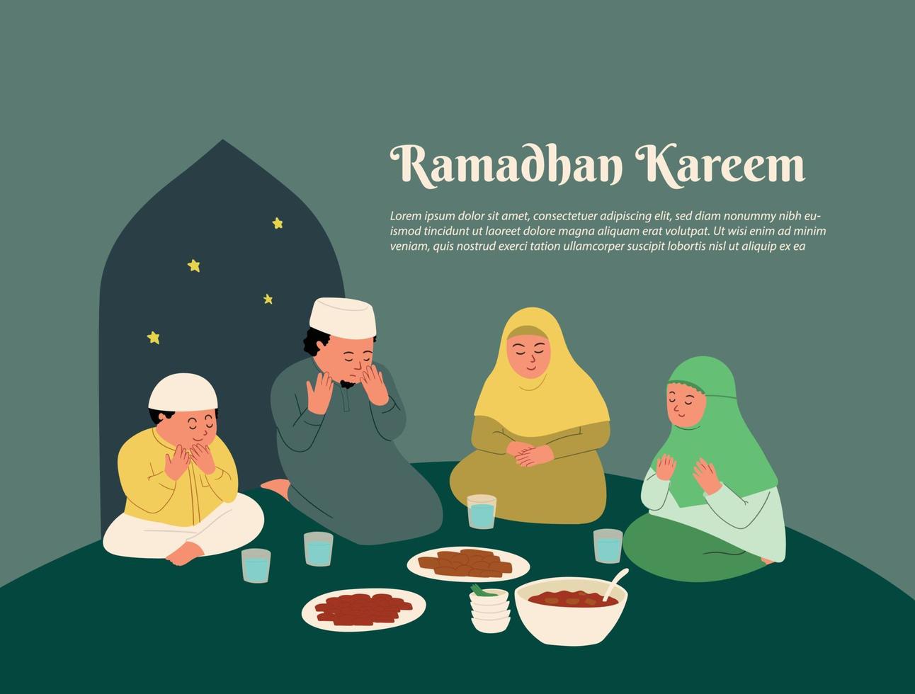 Ramadhan Vector Illustration Moslem Family Break Fast