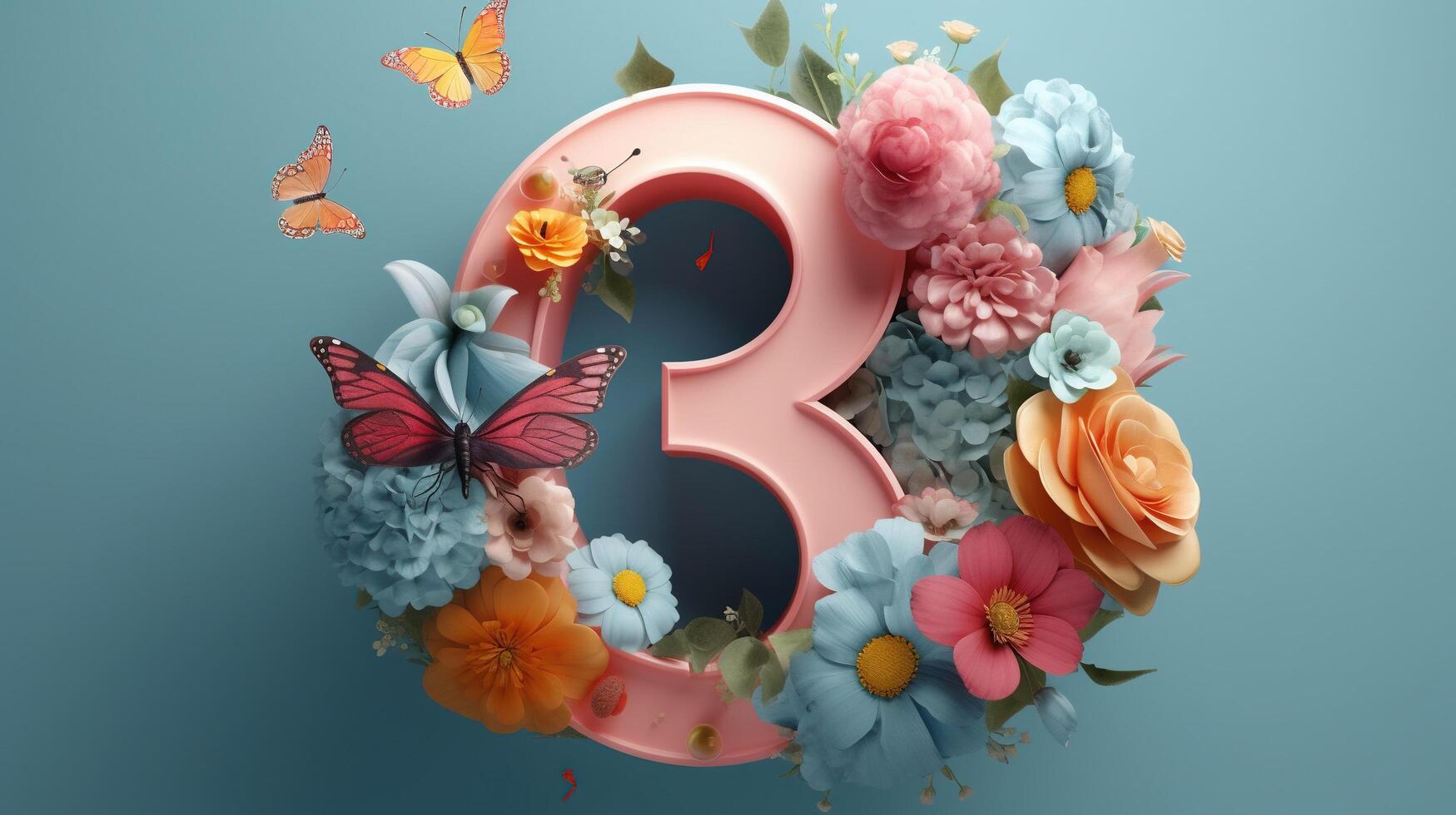 decorative 3 number with flowers photo