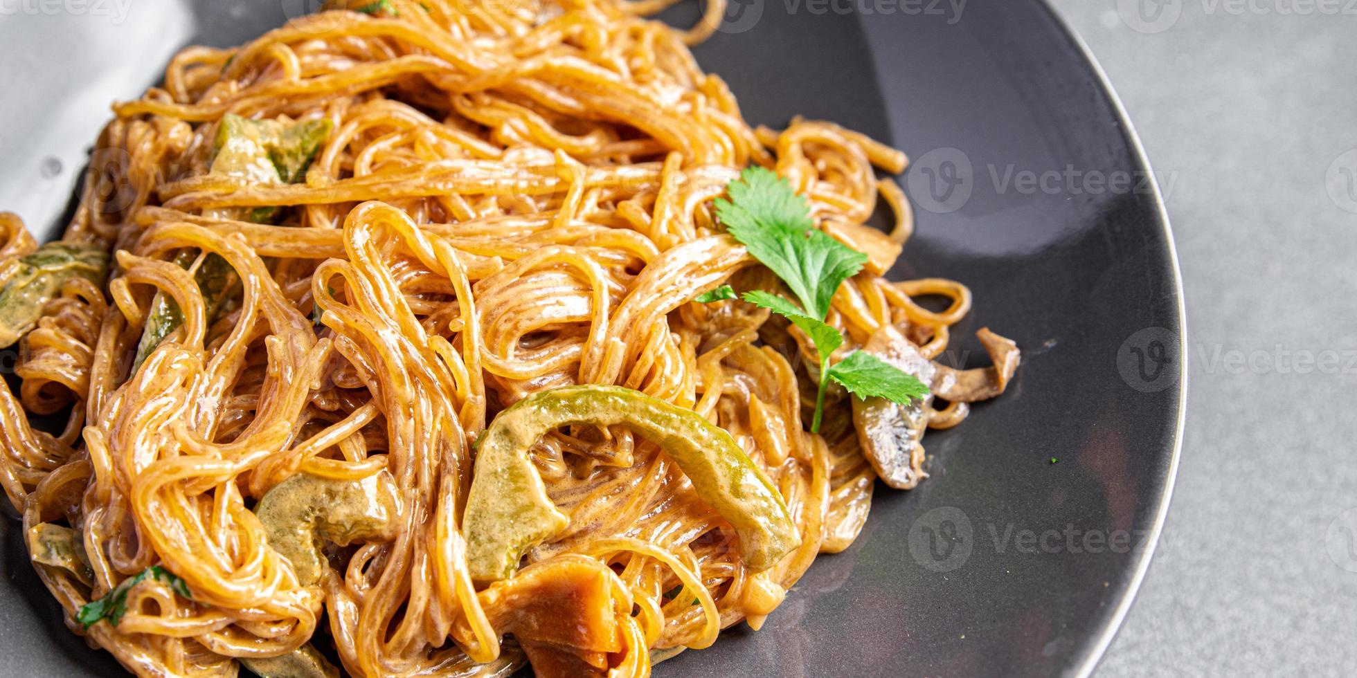 rice noodles coconut cream, vegetable, soy sauce, glass noodle meal food snack on the table copy space food background rustic top view photo