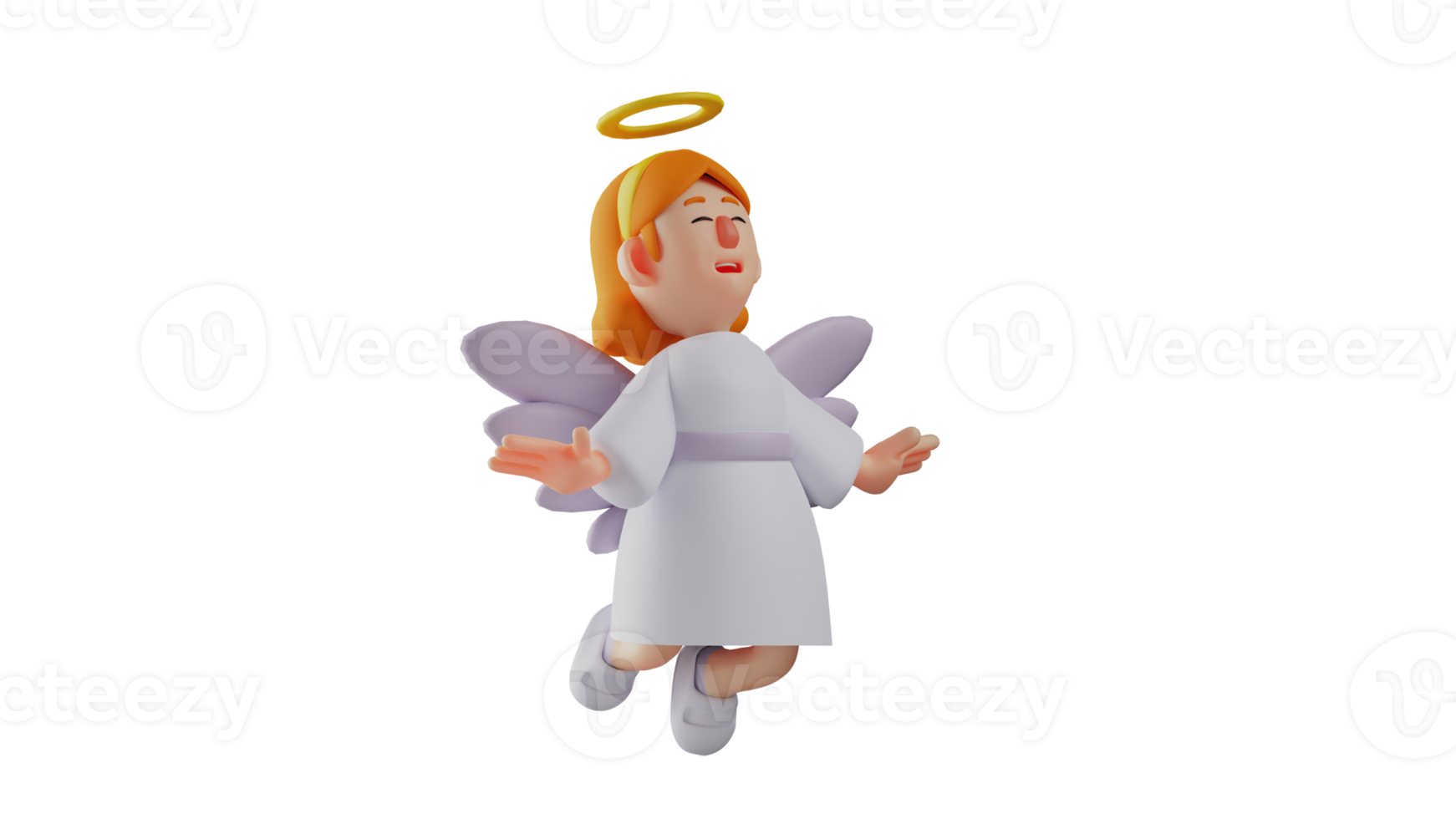 3D illustration. Little Angel 3D Cartoon Character. Adorable angel in flying pose. Angel smiling happily while flying in the sky. Little angel from heaven. 3D cartoon character png