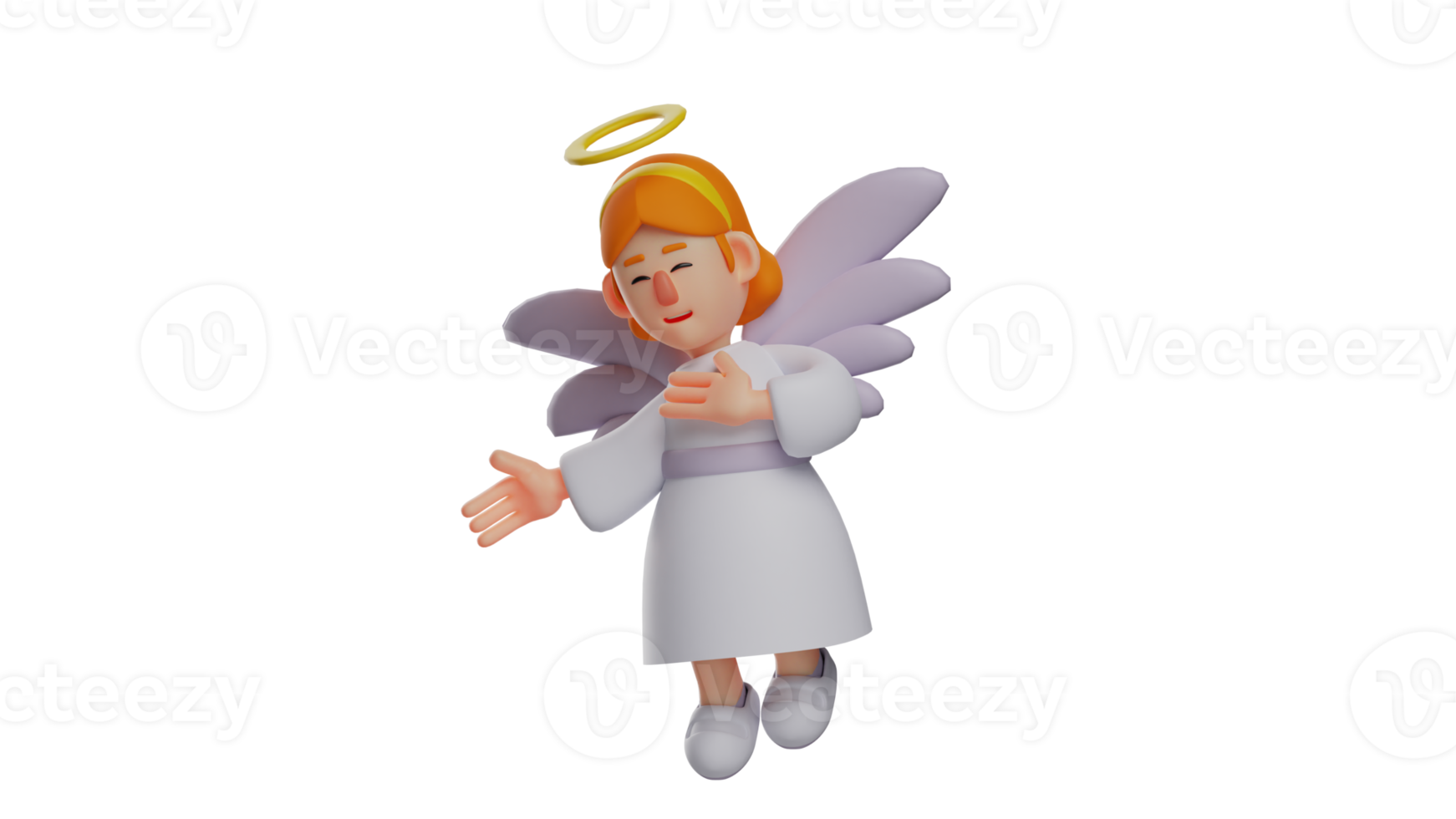 3D illustration. Kind Angel 3D Cartoon Character. Beautiful angel with a welcoming pose. The angel smiled very sweetly. An angel who is very friendly if meet anyone. 3D cartoon character png