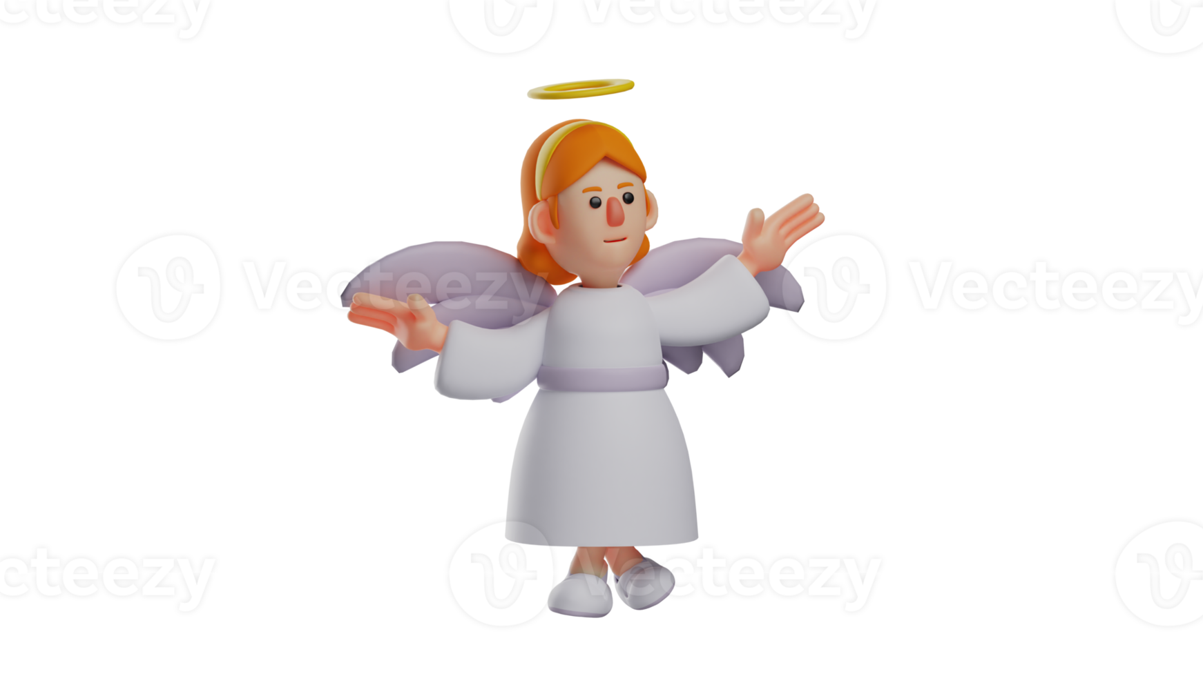 3D illustration. Beautiful Fairy 3D Cartoon Character. The little elf showed a confused expression. The fairy spread her arms and was ready to be the conductor. 3D cartoon character png