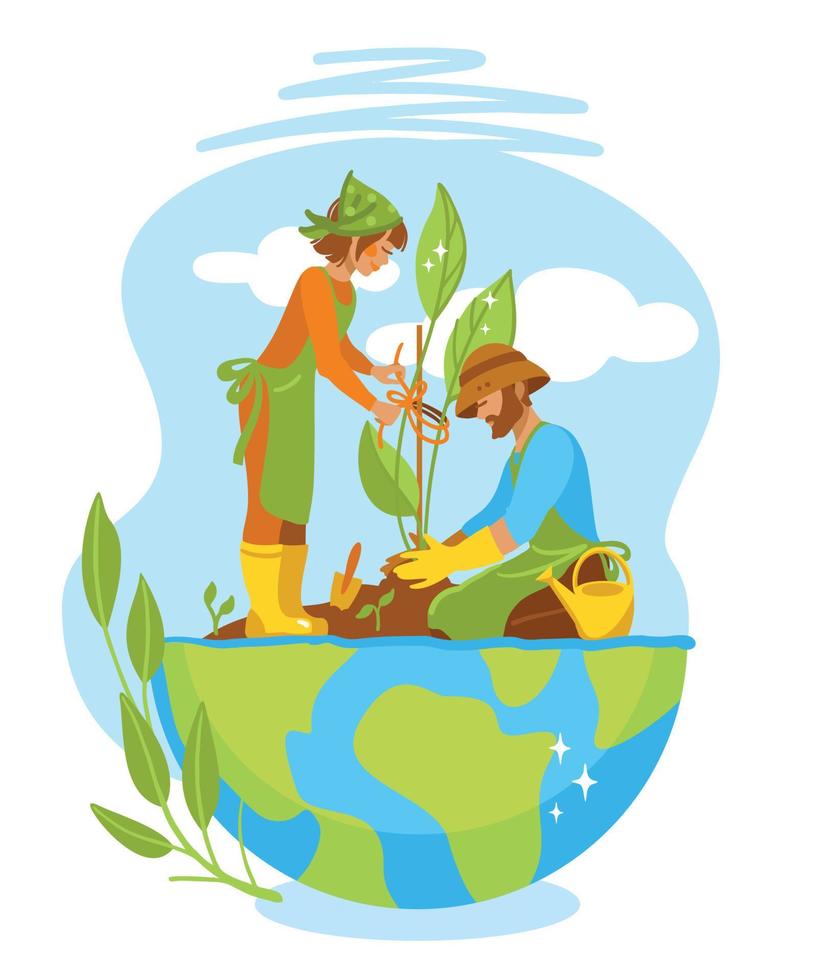 World Environment Day. Save the planet, illustration with people taking care of the earth. Vector. vector
