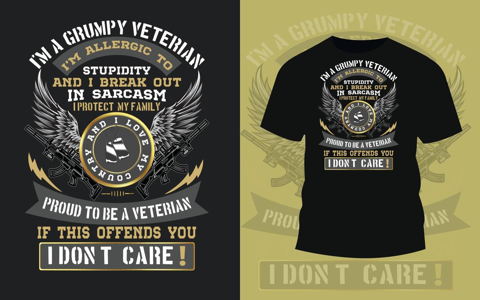 Grumpy veteran t shirt design for fearless people. vector