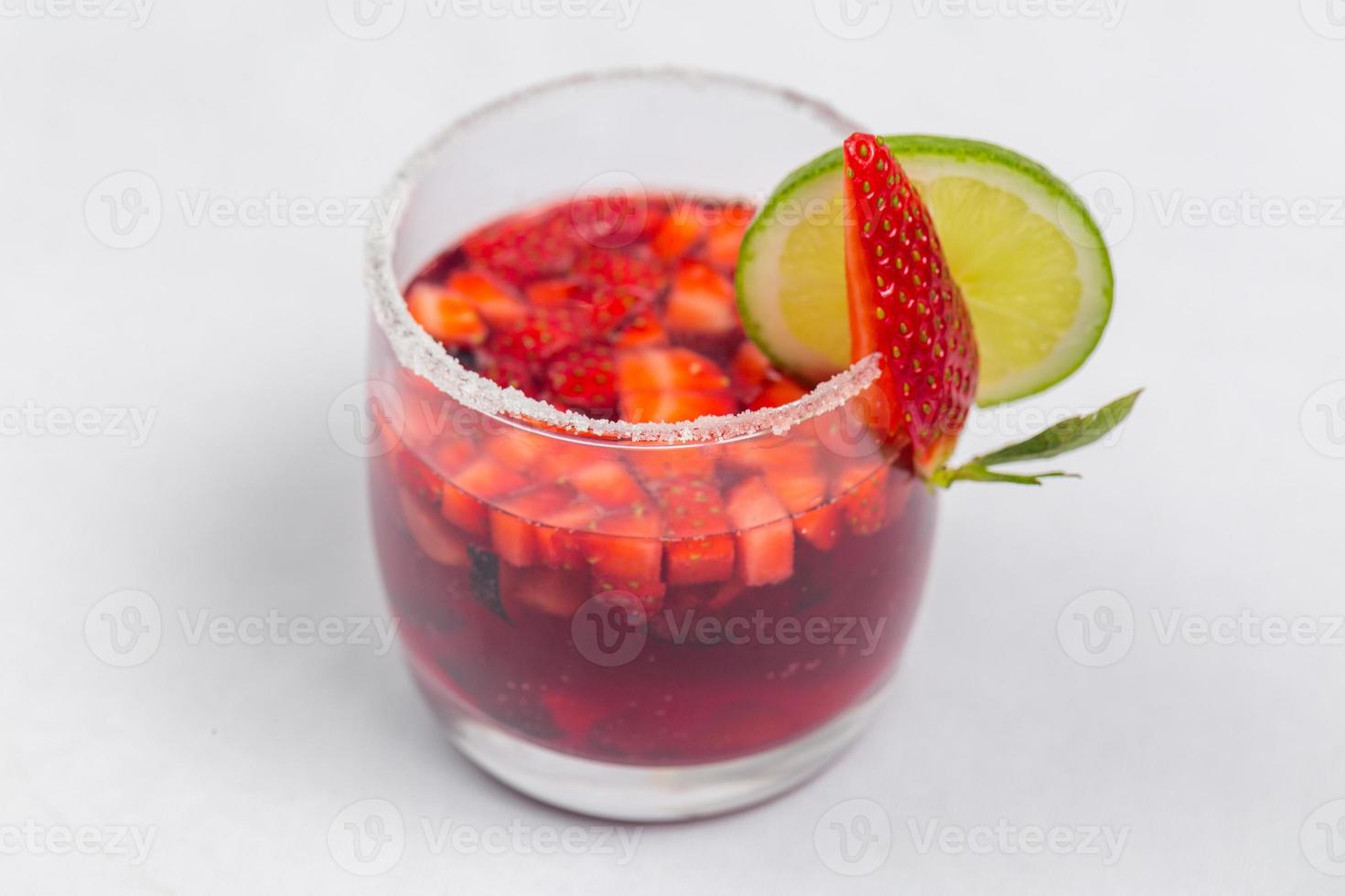 Classic frozen strawberry and lime margarita with fresh strawberries. Valentine's dessert recipe. Strawberry juice. photo