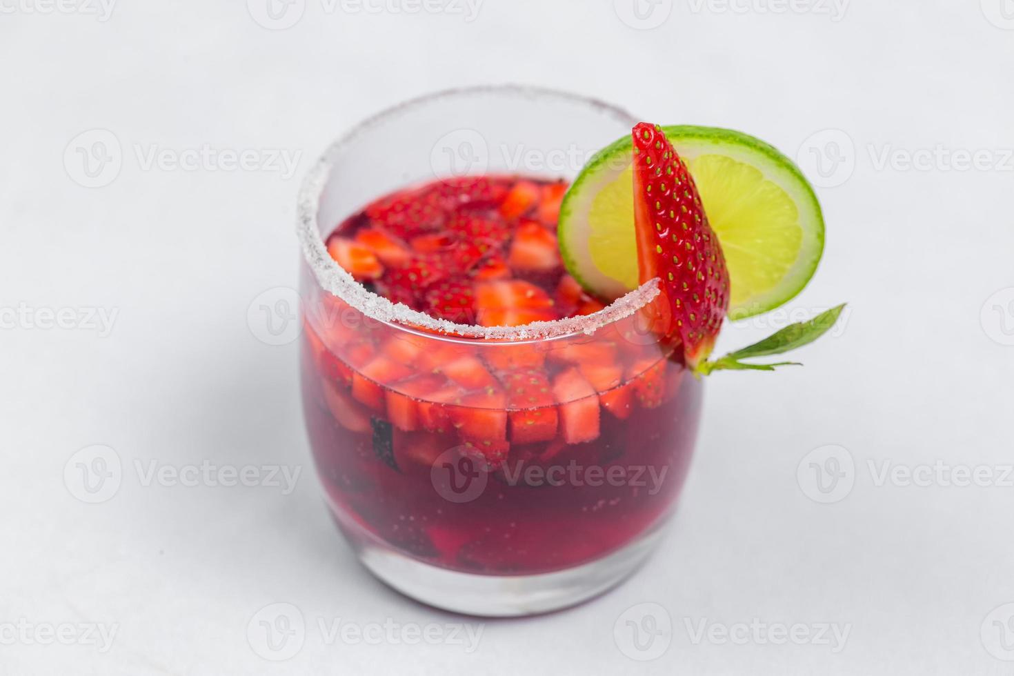 Classic frozen strawberry and lime margarita with fresh strawberries. Valentine's dessert recipe. Strawberry juice. photo