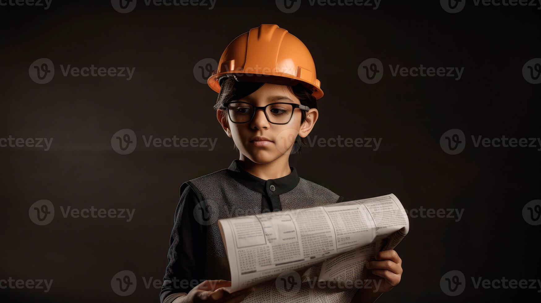 Cute engineer architect kid. Future career concept. . photo