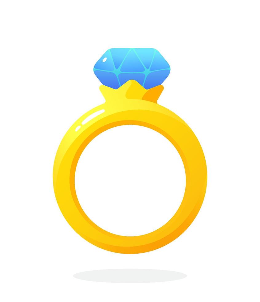 Flat illustration of engagement golden ring with a diamond vector
