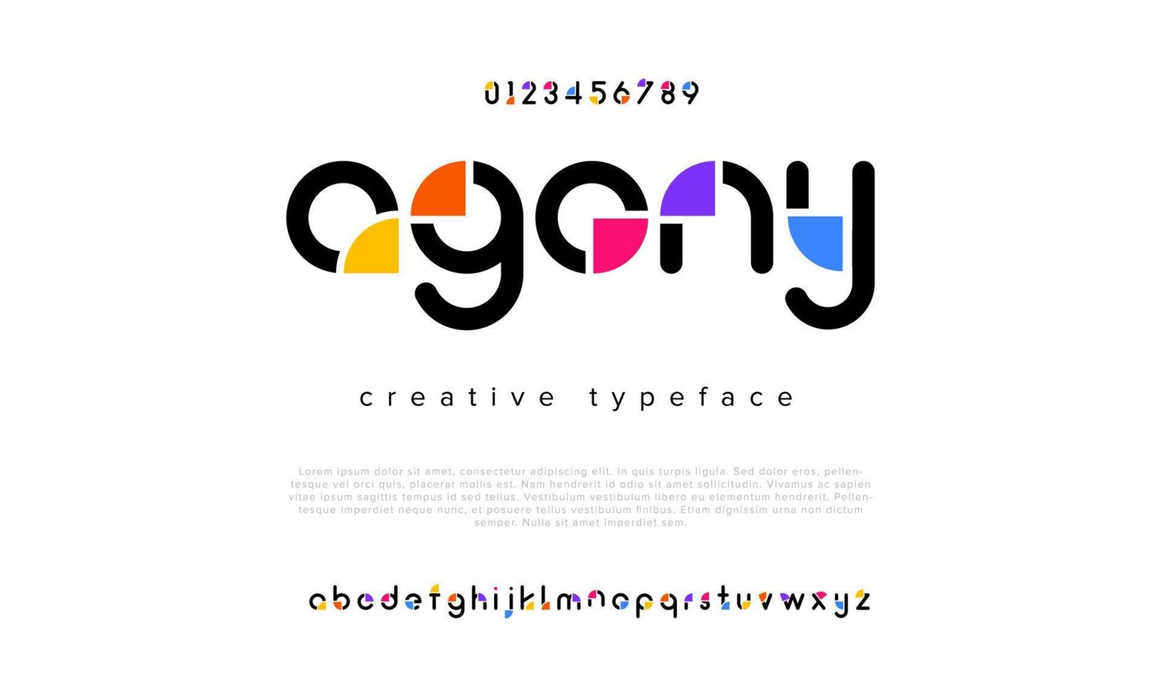 Agony abstract digital technology logo font alphabet. Minimal modern urban fonts for logo, brand etc. Typography typeface uppercase lowercase and number. vector illustration