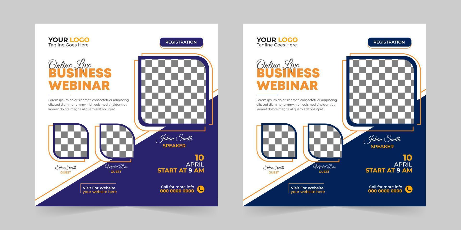Editable business webinar conference square social media post and digital marketing promotion advertising banner design template vector