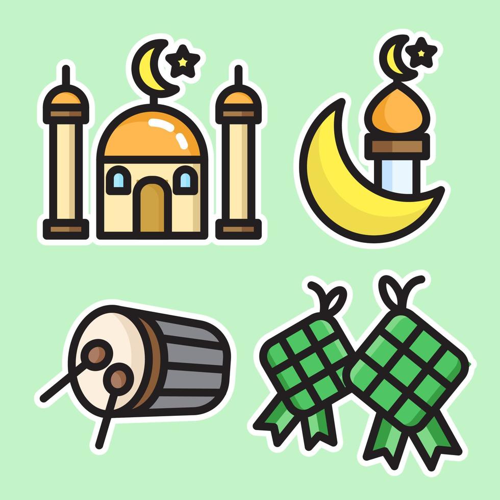 Ramadan ied fasting mosque islamic ketupat islam mubarak idul fitri celebration vector