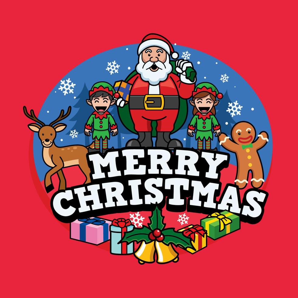 Santa claus and friends greeting christmas vector