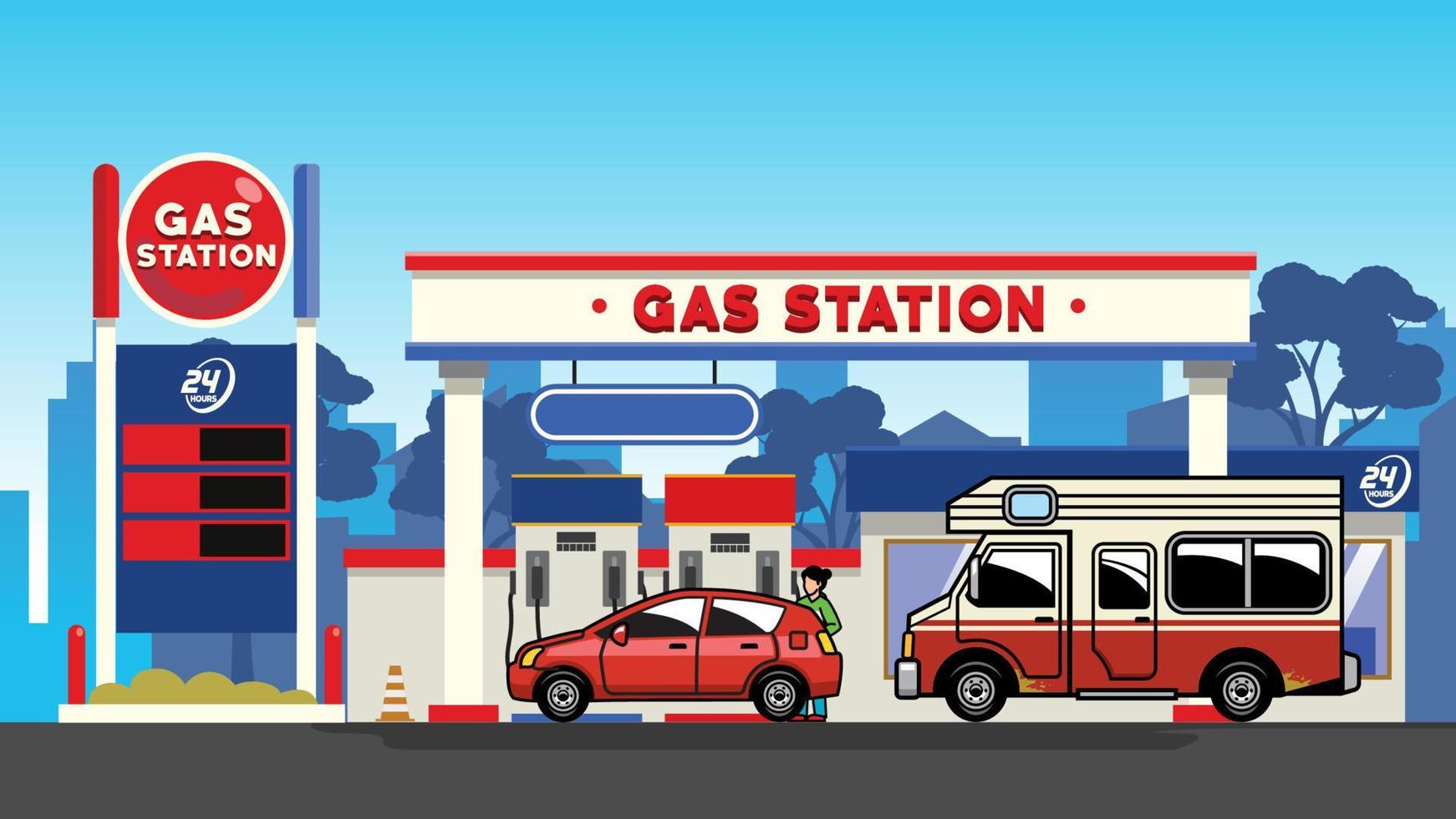 car refueling in gas station vector