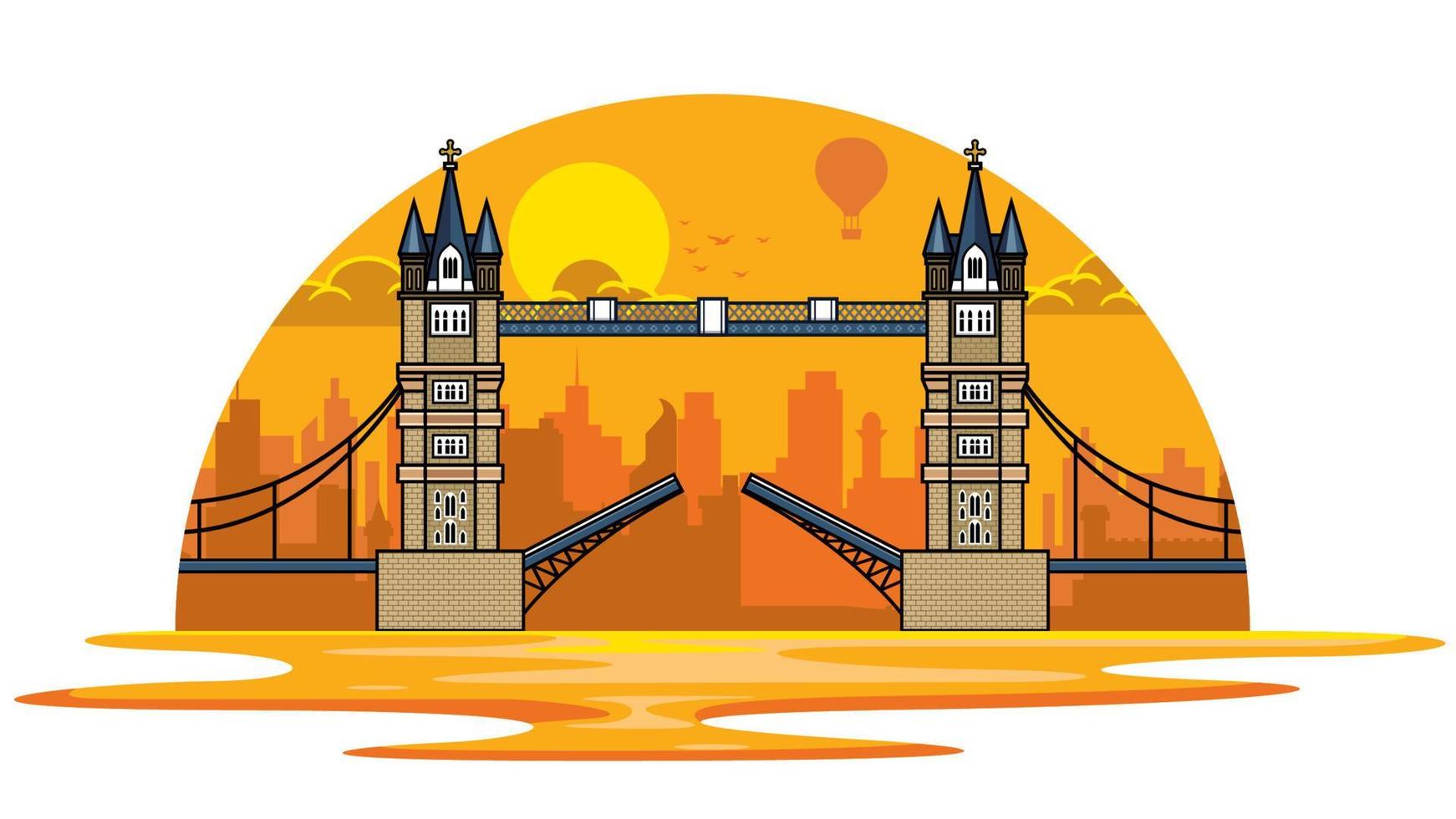 puesta de sol a torre puente de Londres vector