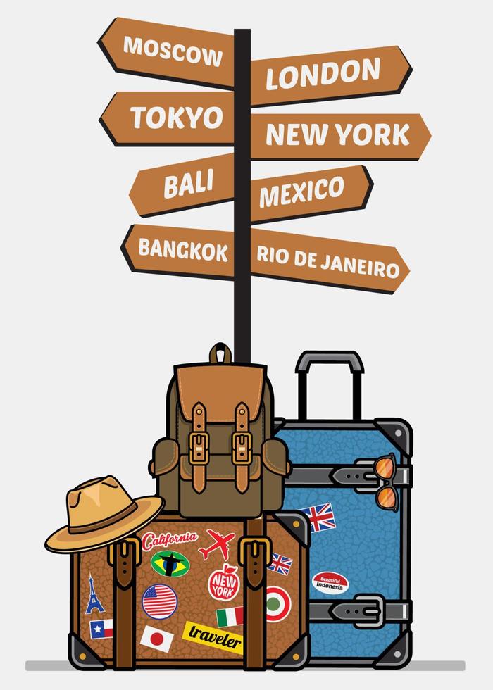 travel luggages with sign vector