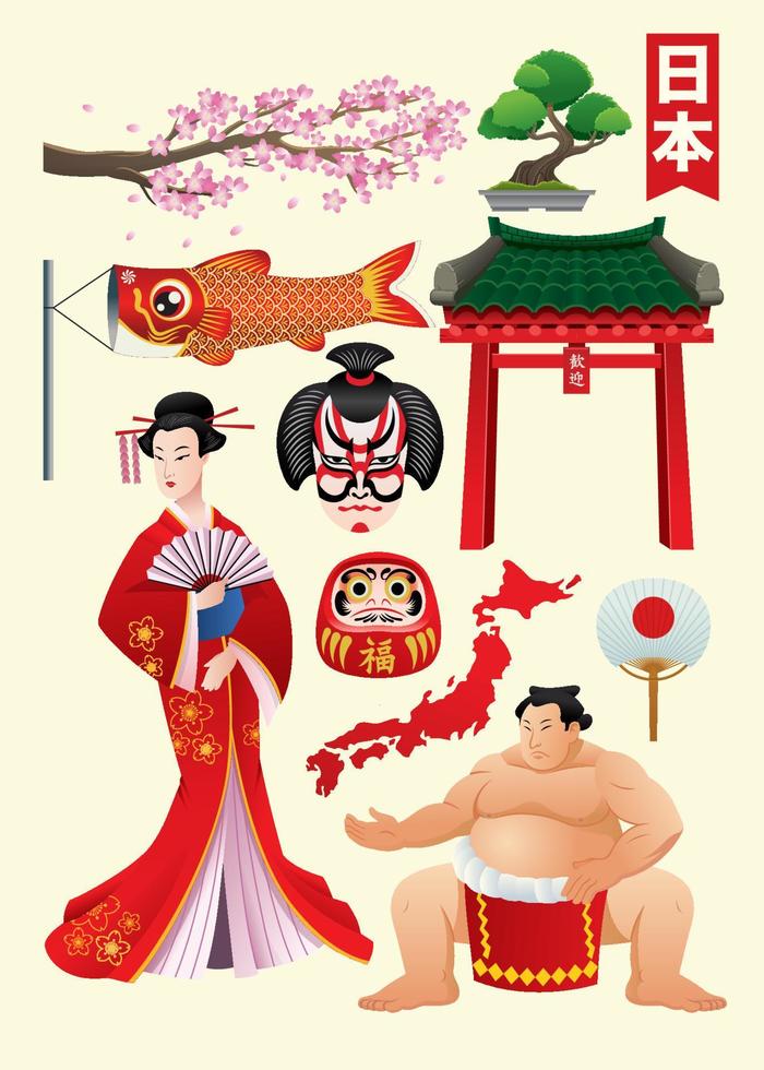 Japón tradicional personaje conjunto vector