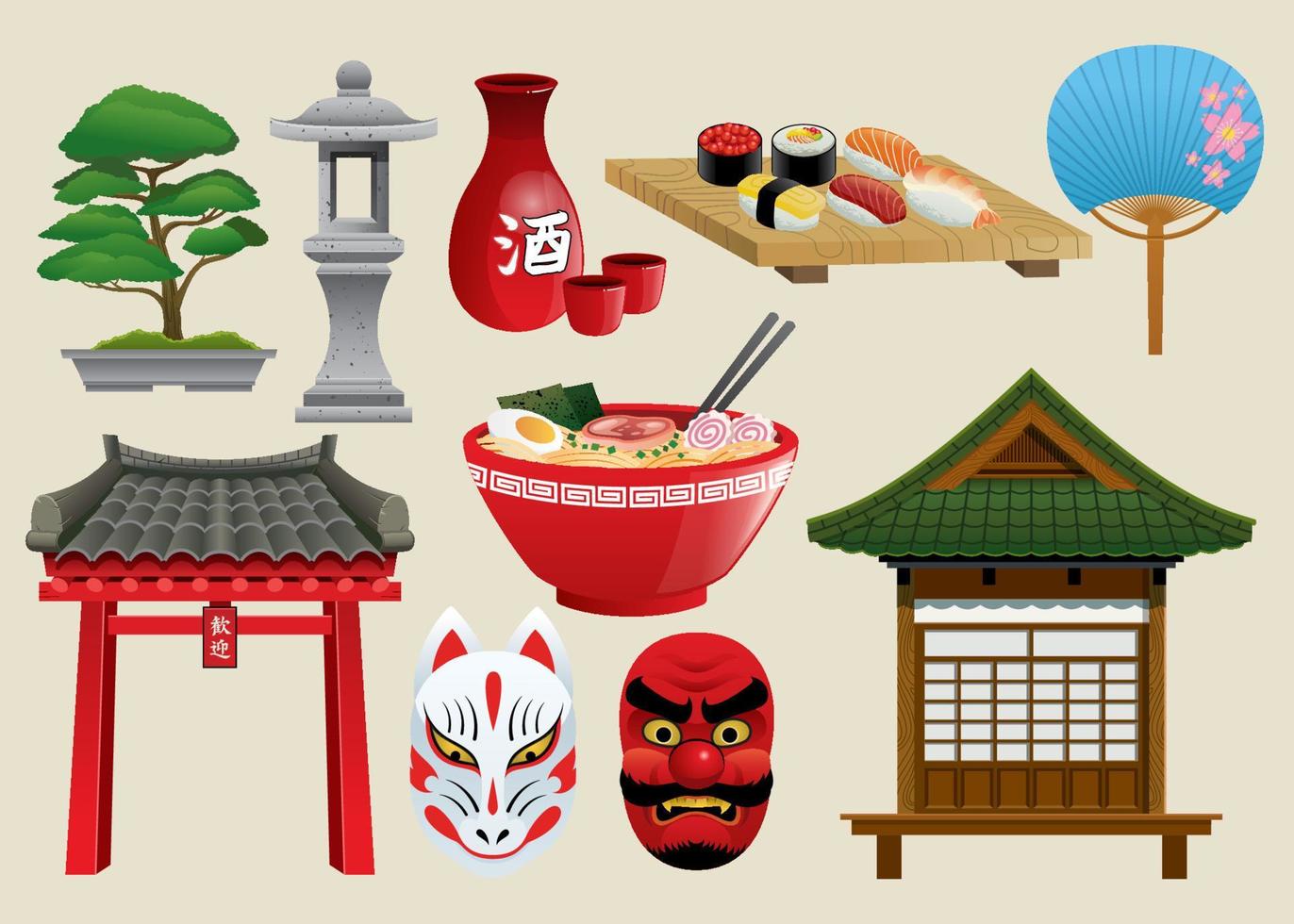Japan traditional object set vector