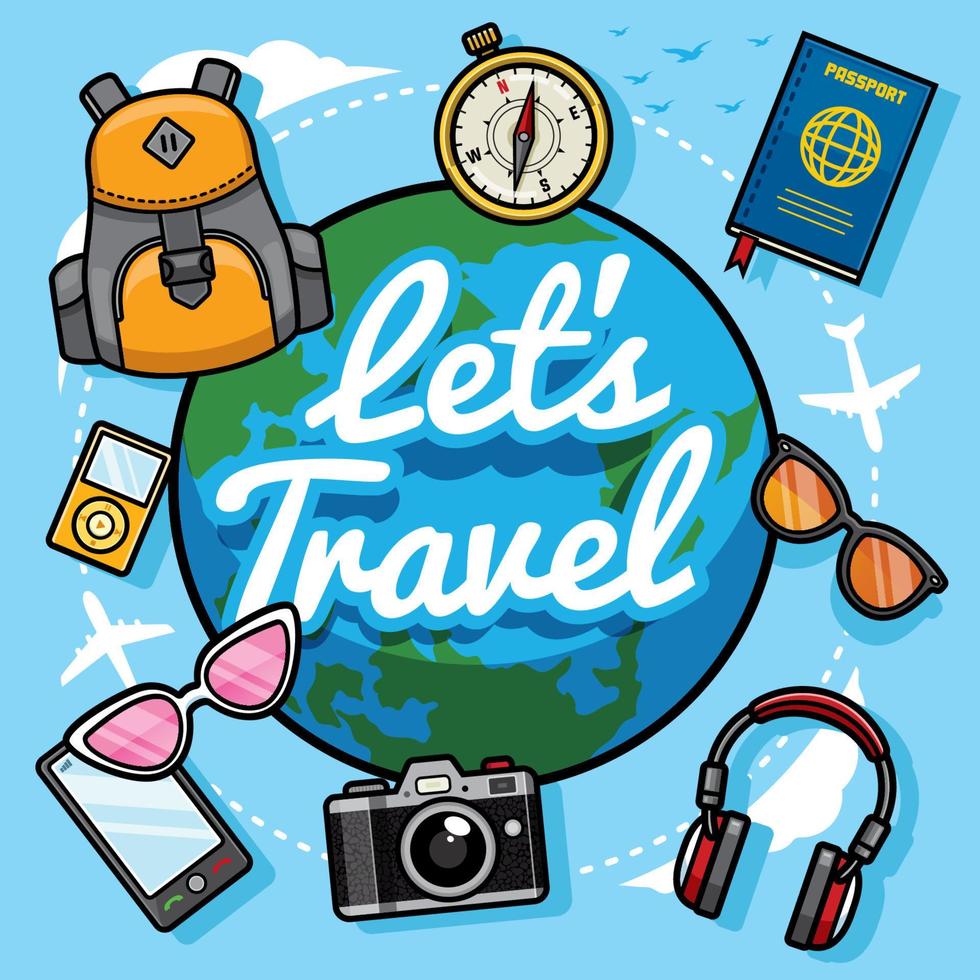 let's travel with cartoon style vector