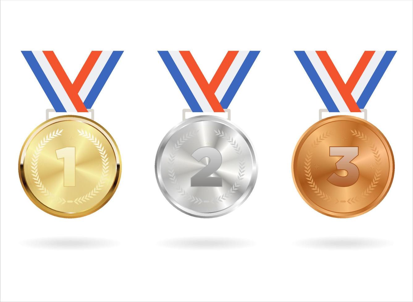 Collection of Gold silver and bronze winner award medals vector