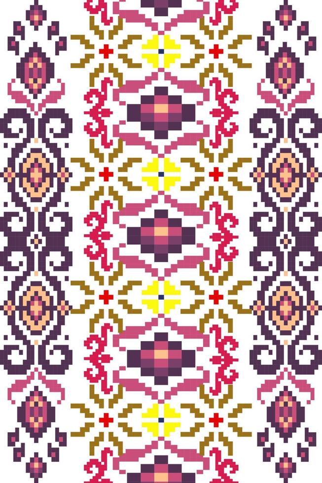 Floral Cross Stitch Embroidery on white background.geometric ethnic oriental seamless pattern traditional.Aztec style abstract vector illustration.design for texture,fabric,clothing,wrapping,sarong.