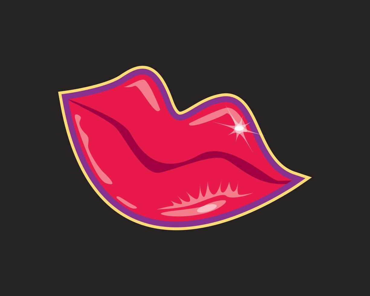 Red lips biting retro icon vector