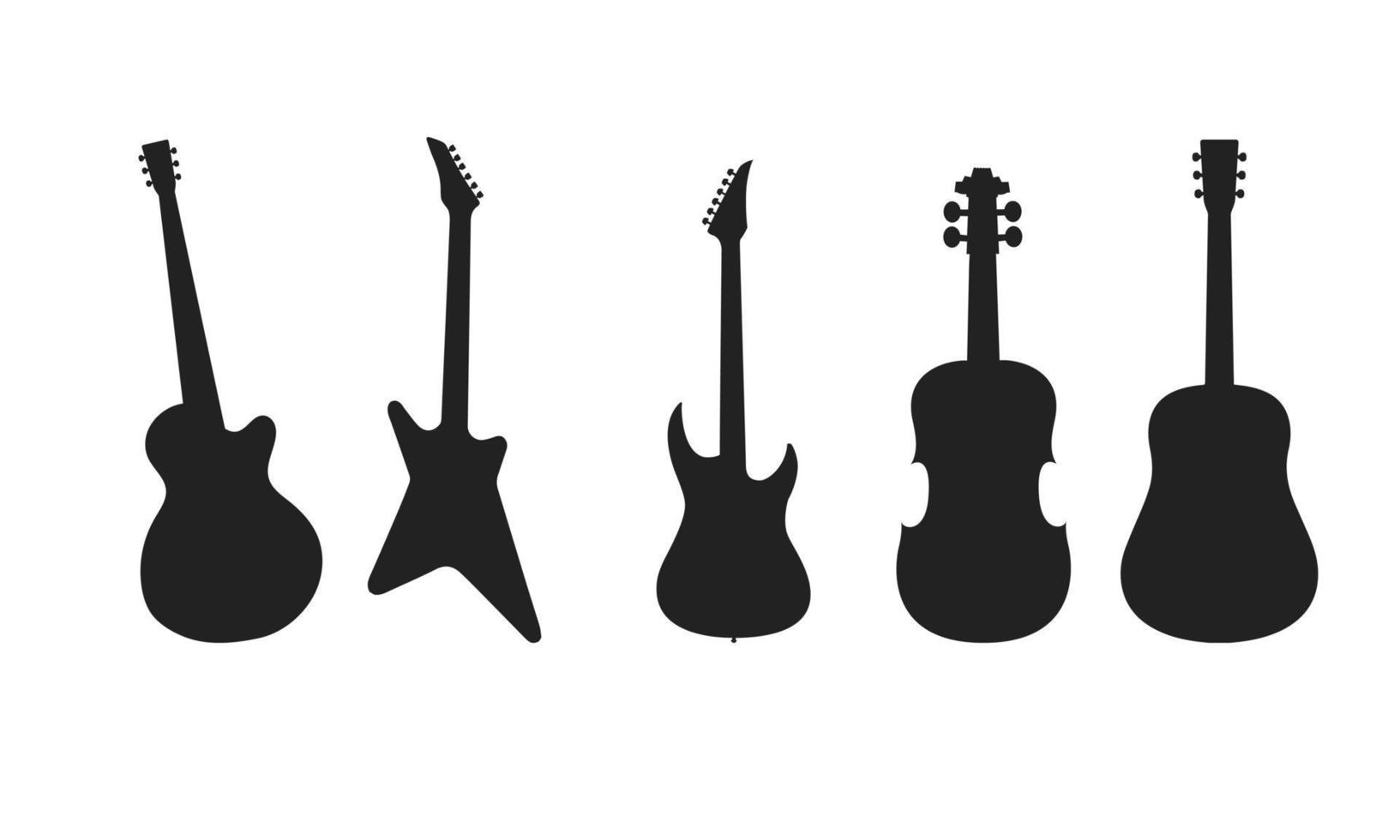 conjunto de guitarra siluetas, eléctrico guitarras, acústico guitarras, jazz guitarra, rock guitarra, musical instrumento vector