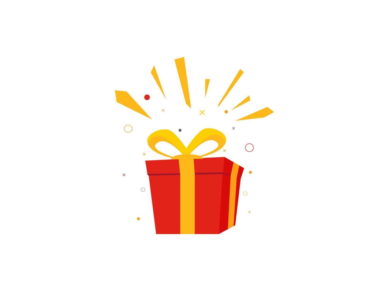 surprise red gift box, birthday celebration, special give away package, loyalty program reward, vector icon illustration