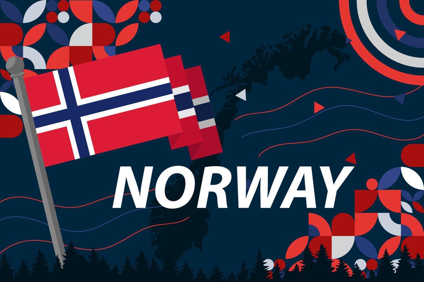 Norway national day banner design. Norwegian flag and map vector illustration.