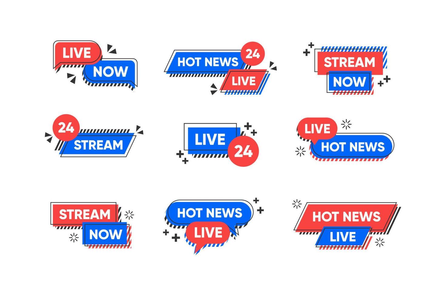 Live Streaming Badge or Label Collection Set vector