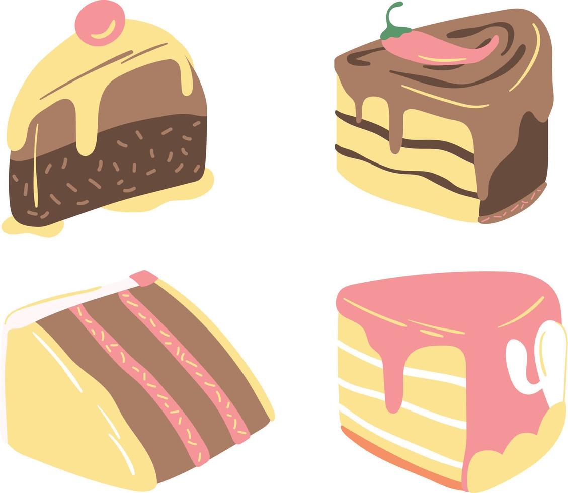 Set of delicious cakes. Vector illustration in doodle style.
