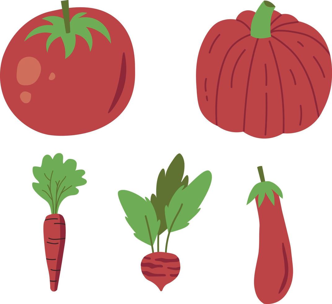 conjunto de vegetales icono. tomate, berenjena, zanahoria, remolacha. vector ilustración.