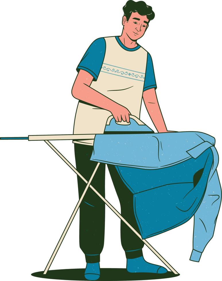 Illustration of a man ironing clothes on an ironing board vector