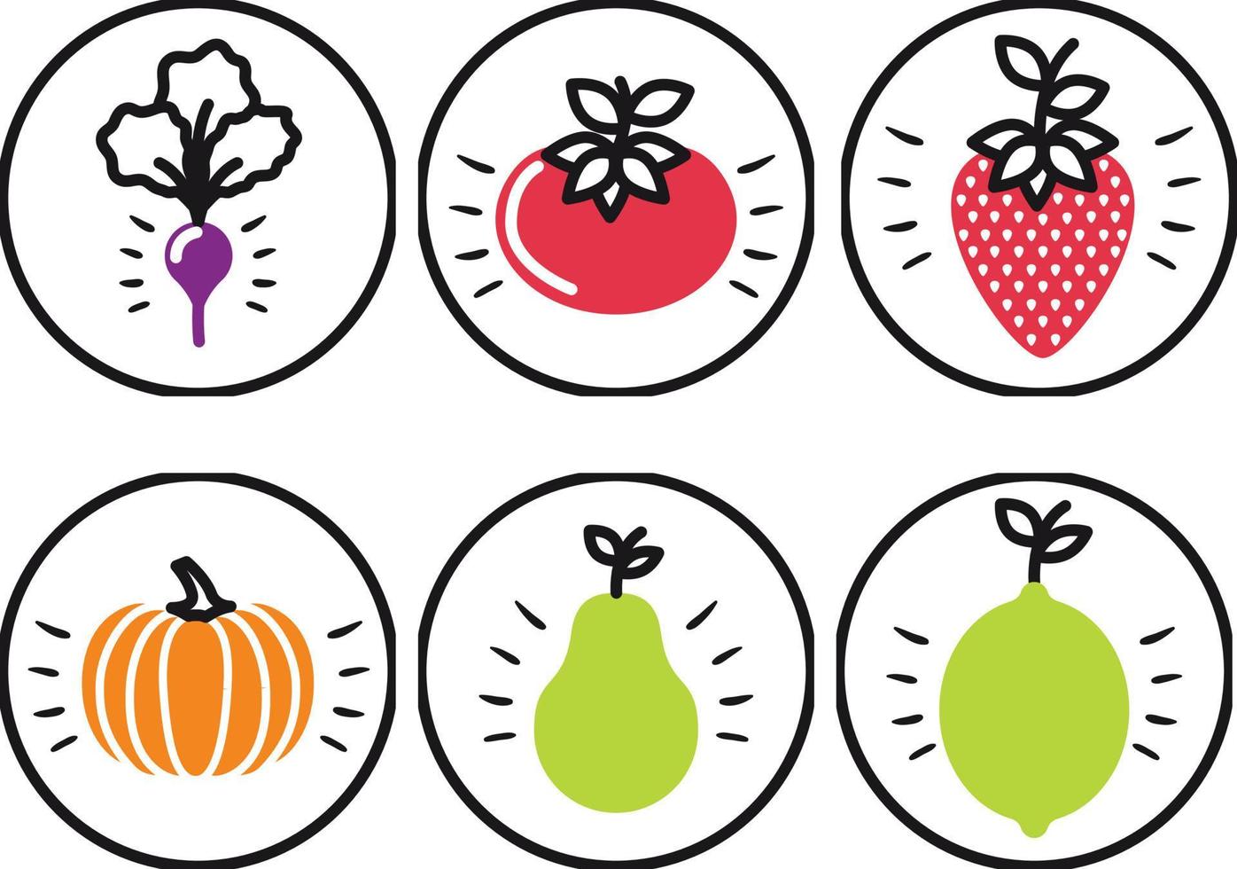 frutas y vegetales íconos colocar. vector ilustración en línea estilo.