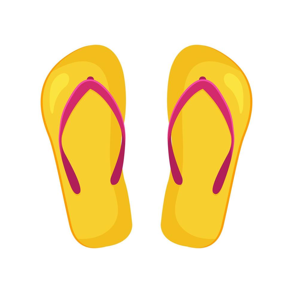 Flip-flops. Yellow beach shoes. Vector illustration in flat cartoon style isolated on a white background.