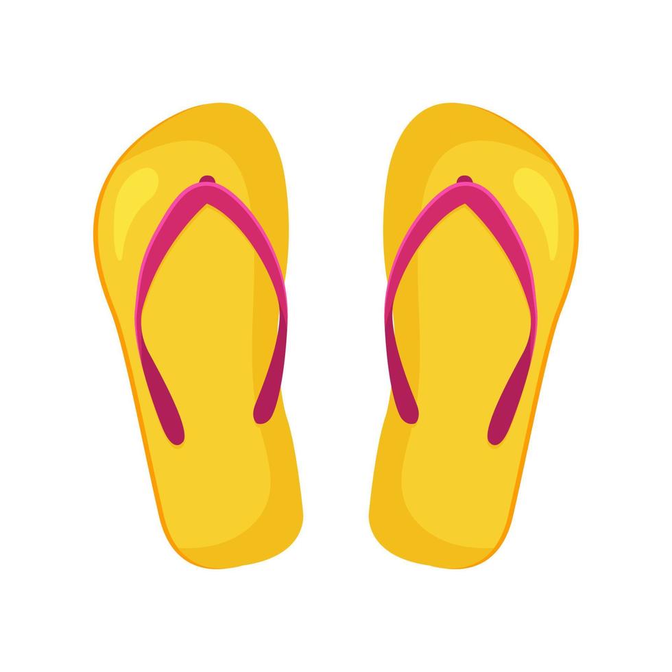 Flip-flops. Yellow beach shoes. Vector illustration in flat cartoon style isolated on a white background.