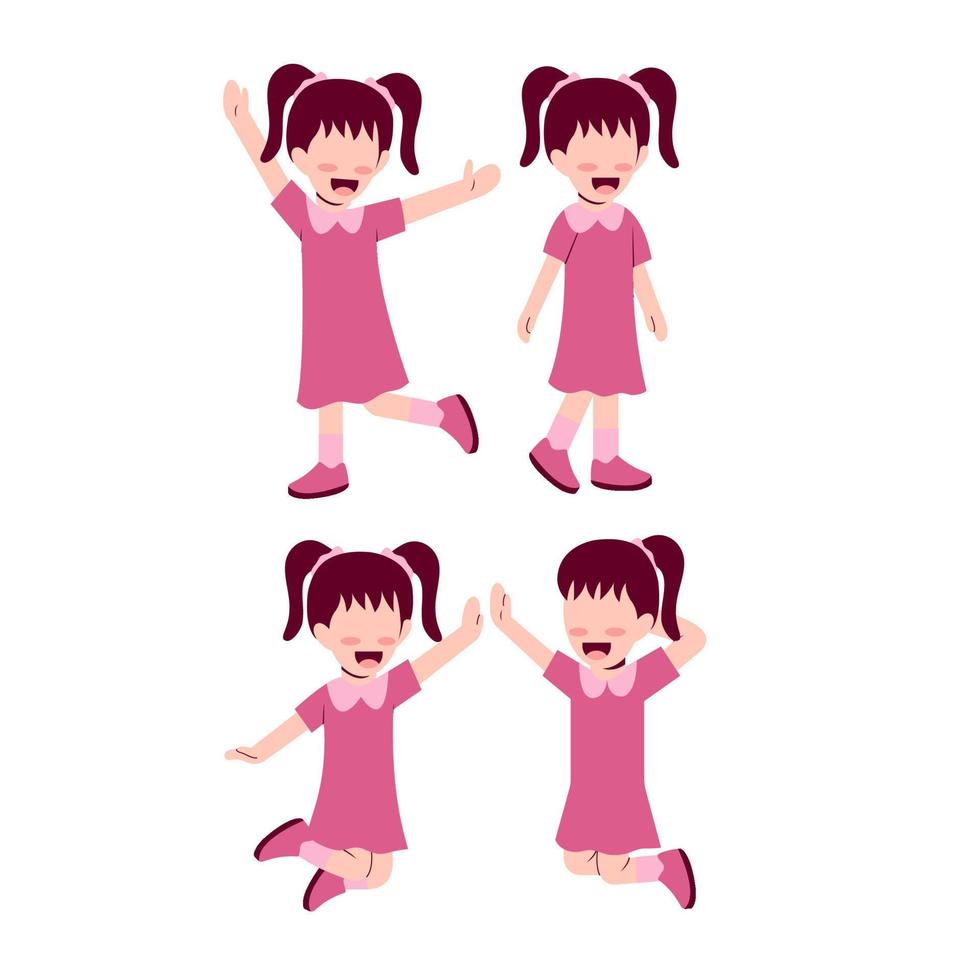 Set Of Happy Little Girl Character vector