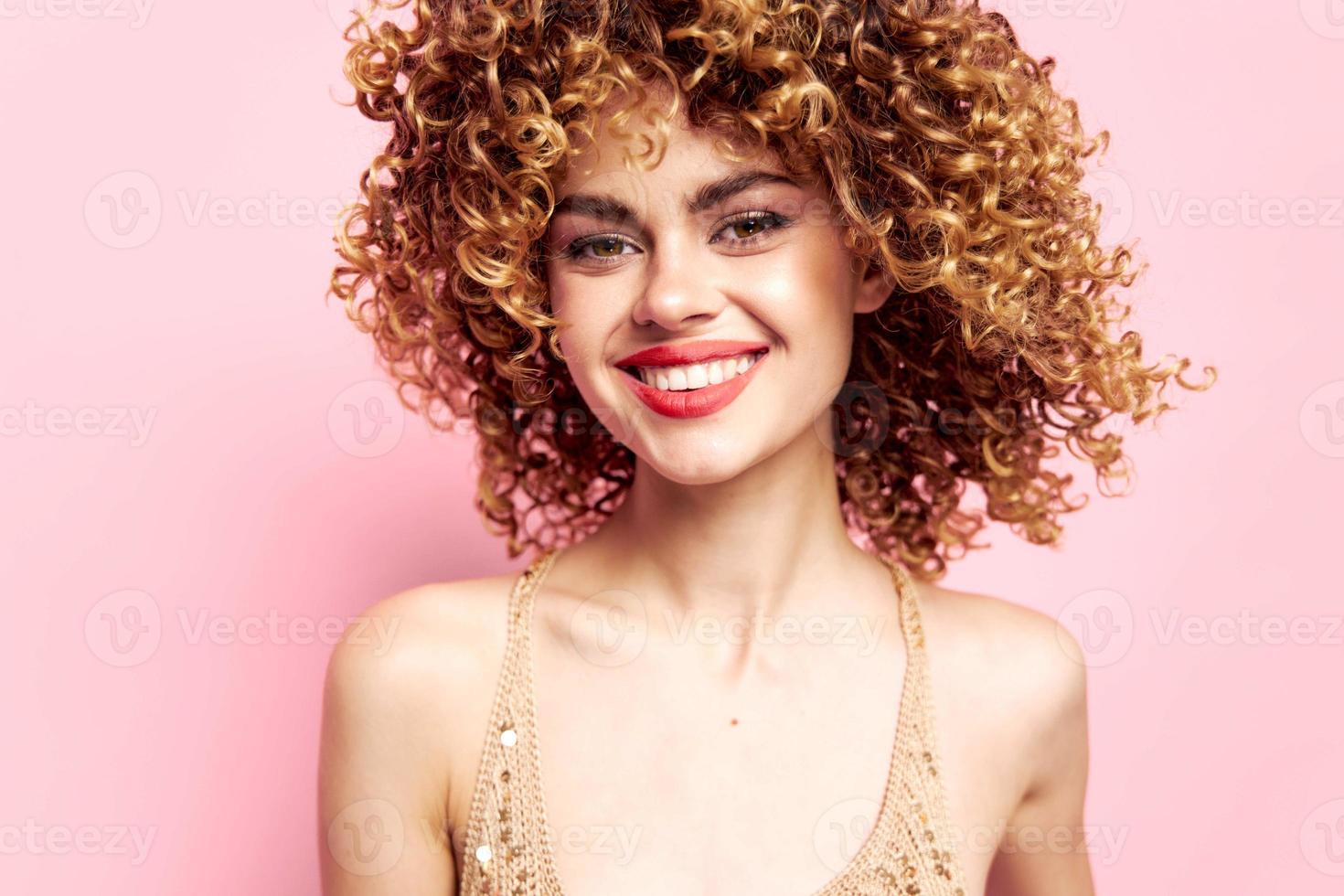 Beautiful woman sequin dress is a charming smile fashion clothes photo