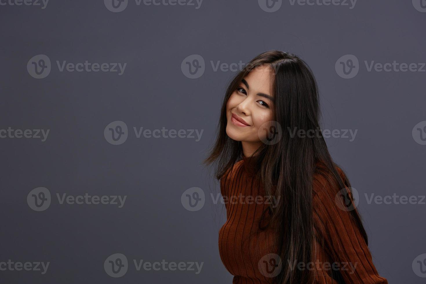 woman brown sweater glamor posing smile fashion isolated background photo