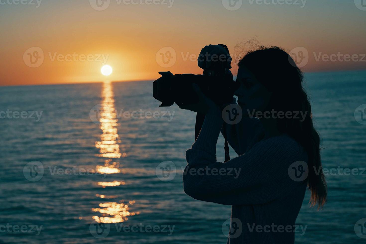 Woman outdoors travel sunset nature landscape photo