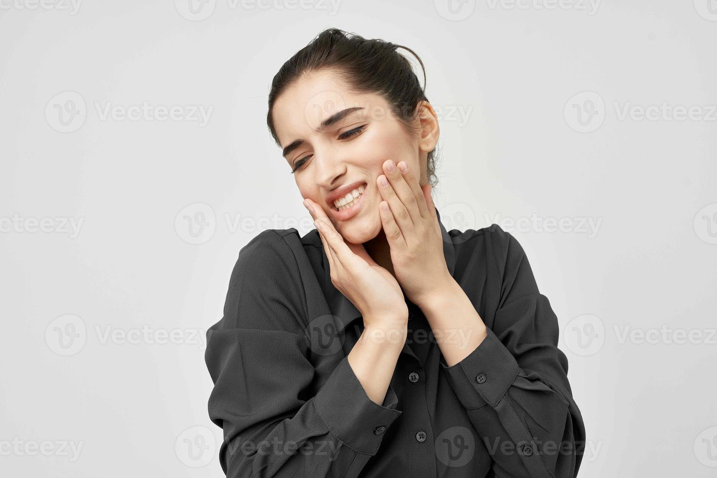 woman holding his head depressed isolated background photo