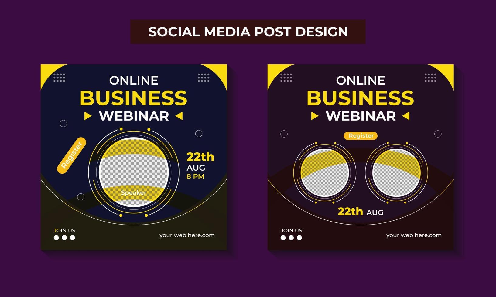 Online webinar social media post template. Business webinar invitation design and business conference social media post template. vector