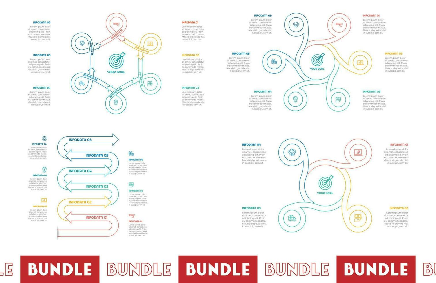 Infographic bundle set with 4, 6 steps, options or processes for workflow layout, diagram, annual report, presentation and web design. vector