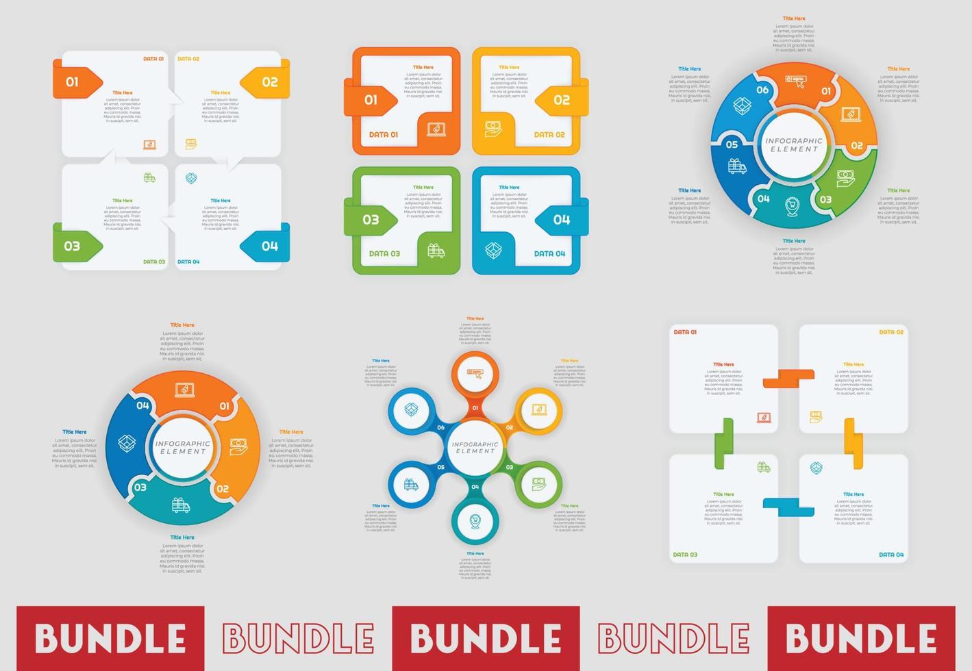 Infographic bundle set with 4, 5, 6 steps, options or processes for workflow layout, diagram, annual report, presentation and web design. vector