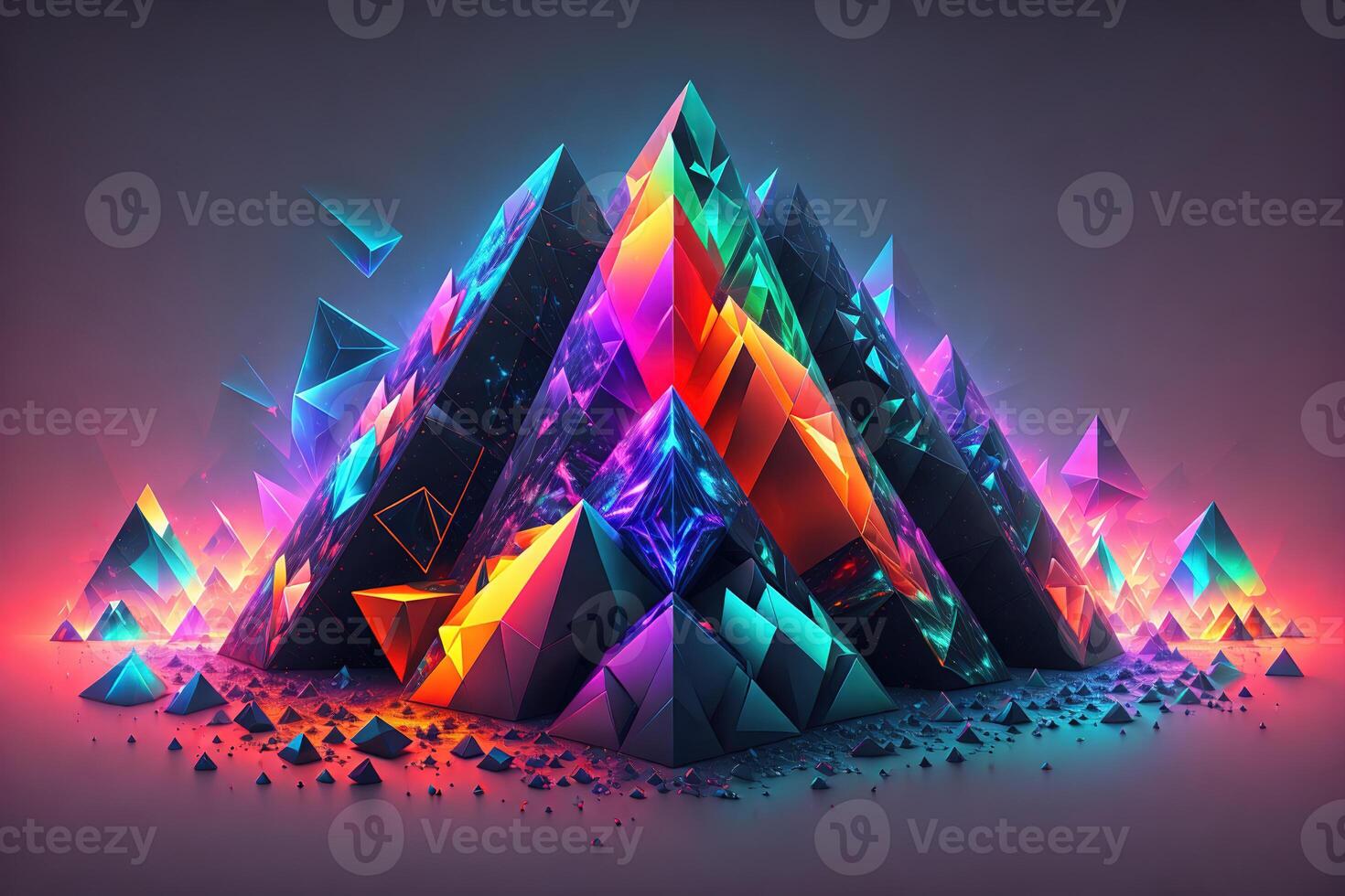 tetrahedron cubes cyberpunk. abstract surreal geometric shape on dark background by photo