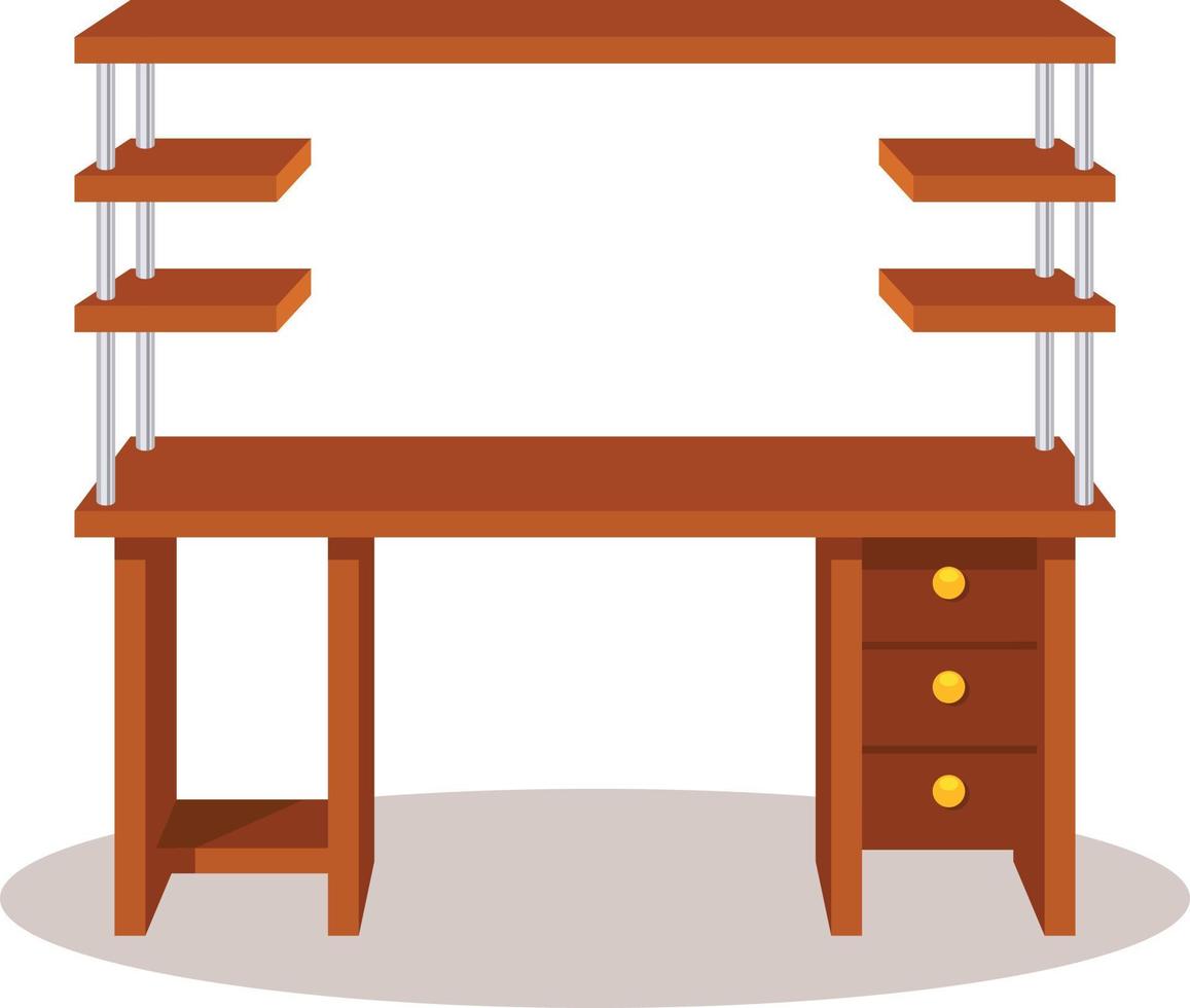 Vector Image Of Wooden Desk With Several Shelves