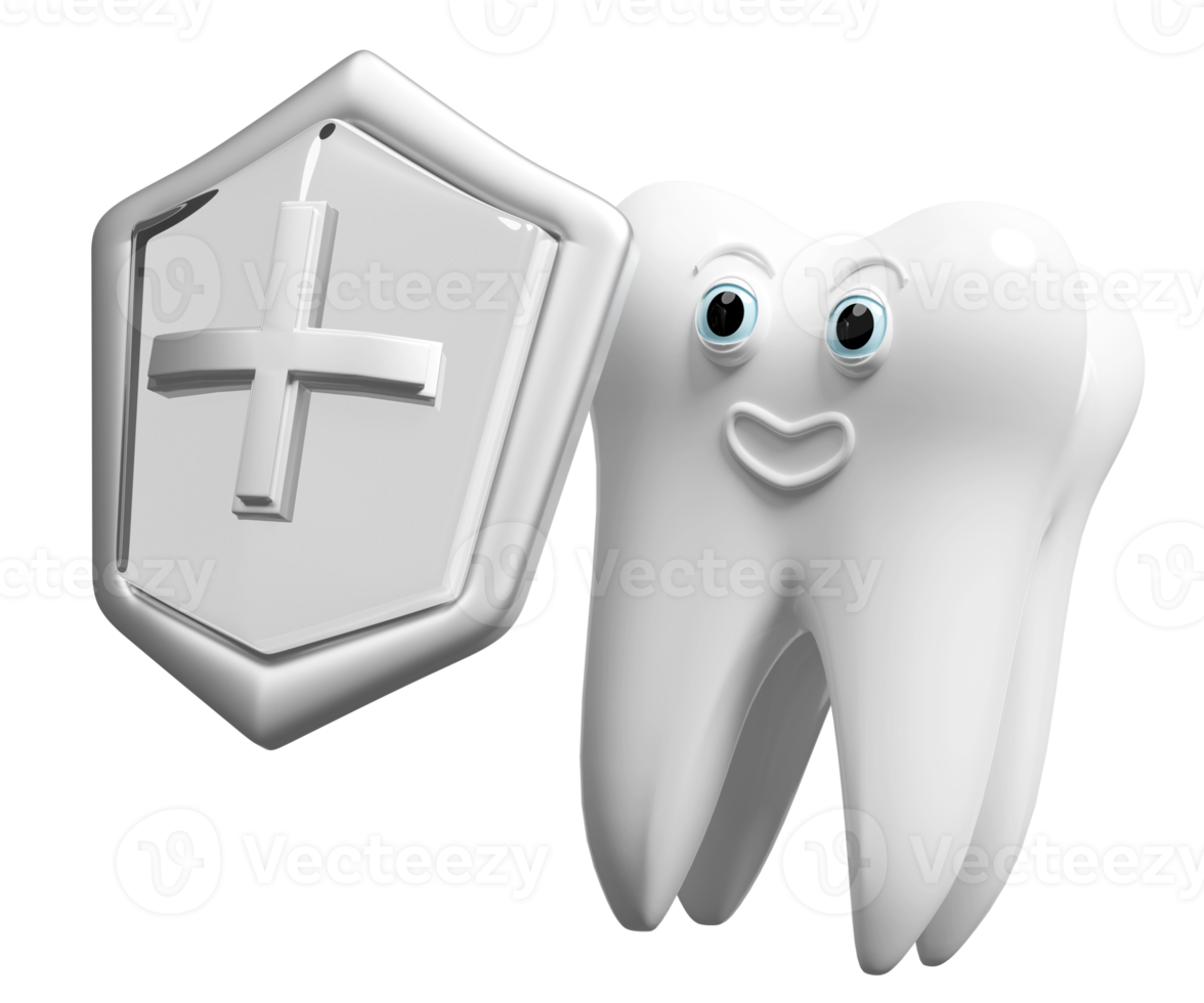 3d tandheelkundig kies tanden model- icoon met transparant schild, kruis geïsoleerd. tand verval preventie, Gezondheid van wit tanden, mondeling zorg, bacterie bescherming, 3d geven illustratie png