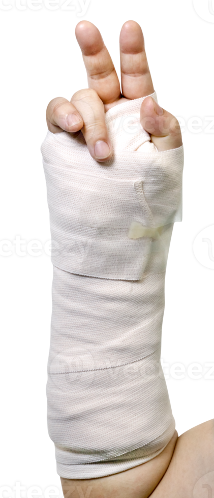 Hand showing the sign of victory and splint isolated png