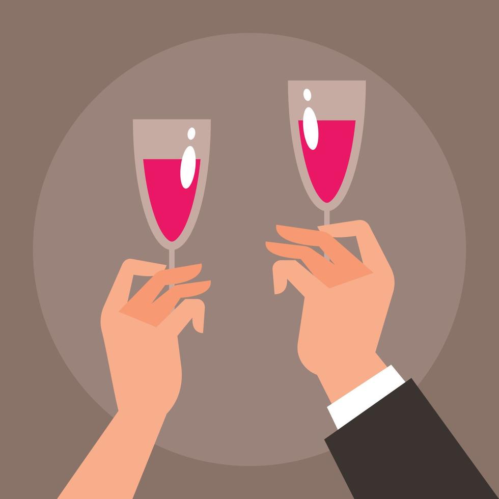masculino y hembra manos participación lentes de vino vector