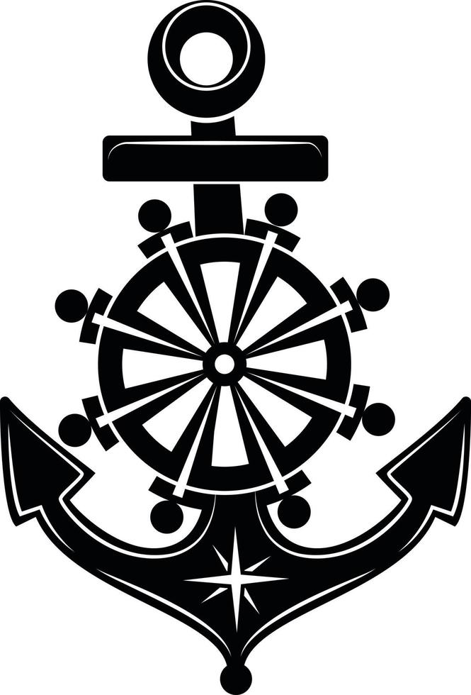 Silhouette Of Ship Wheel And An Anchor vector